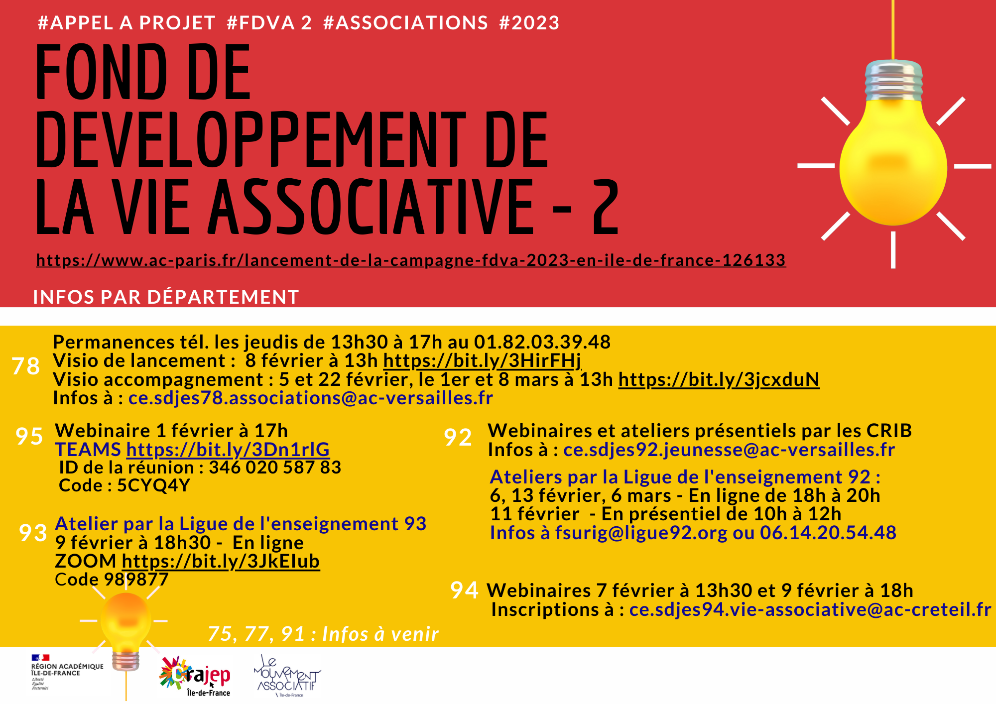 FDVA 2 : WEBINAIRES ET PERMANENCES PAR DEPARTEMENT