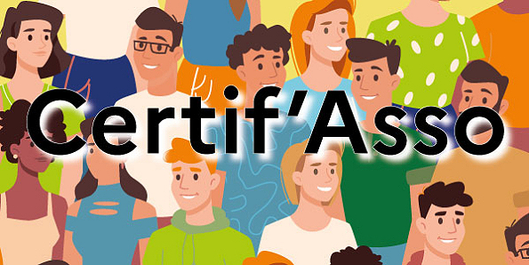 Visuel Certif'Asso. En arrière plan des illustrations de gens.