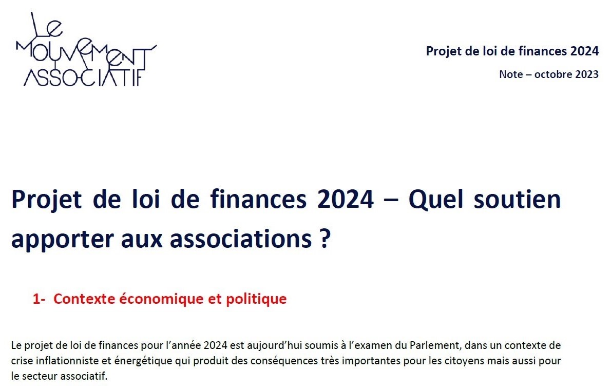 Projet de loi finance 2024 : les propositions du Mouvement Associatif