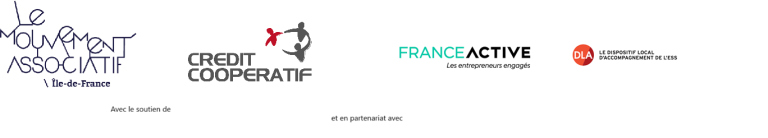 De gauche à droite, les logos du Mouvement associatif d'Île-de-France, du Crédit Coopératif, de France Active, du Dispositif Local d'Accompagnement